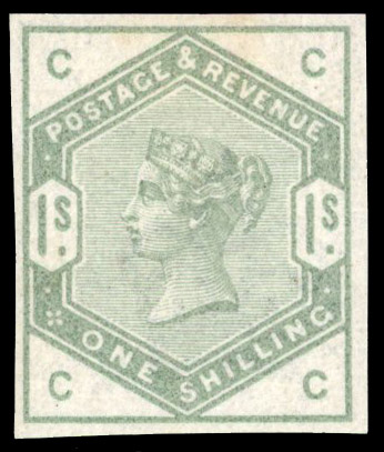 1884 1s Dull green ‘Unified issue’. Fine and fresh unused o.g. imperforate