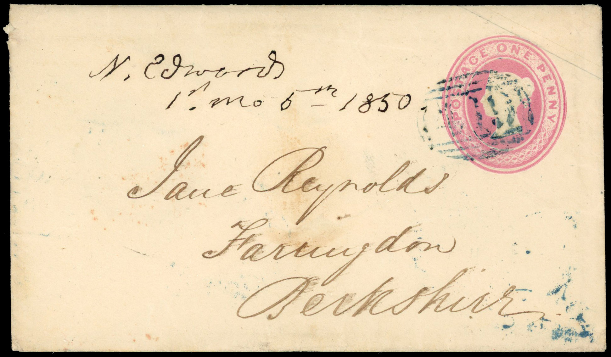 1841 1d pink envelope. Very fine envelope sent