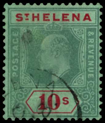 1908 10/- green and red on green paper, neat...