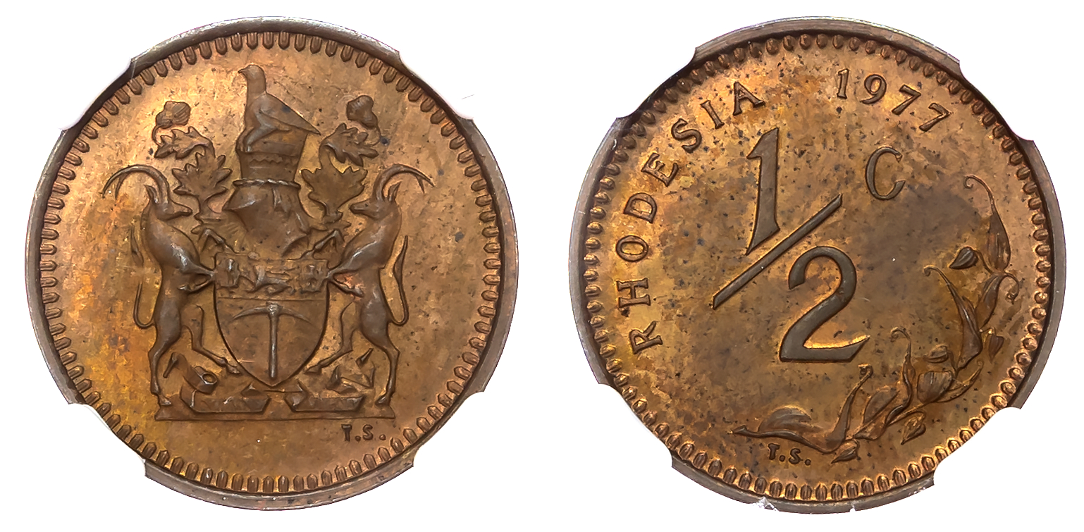 Rhodesia, Republic (1970-1977), bronze Half Cent, 1977 - MS 63 RB
