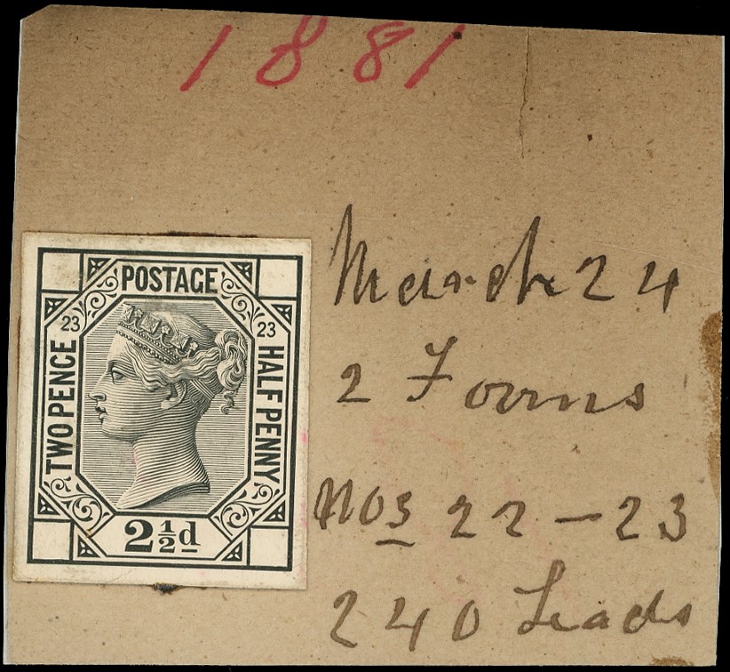 1881 Die proof of the 2½d plate 23 taken from the striking book,