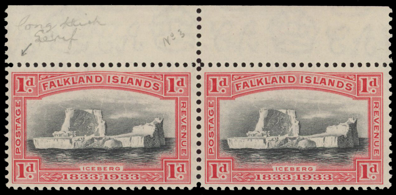 Falkland Islands 1933 Centenary 1d thick serif mint 