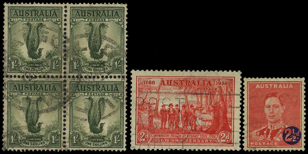1941 1/- grey-green used block of four...