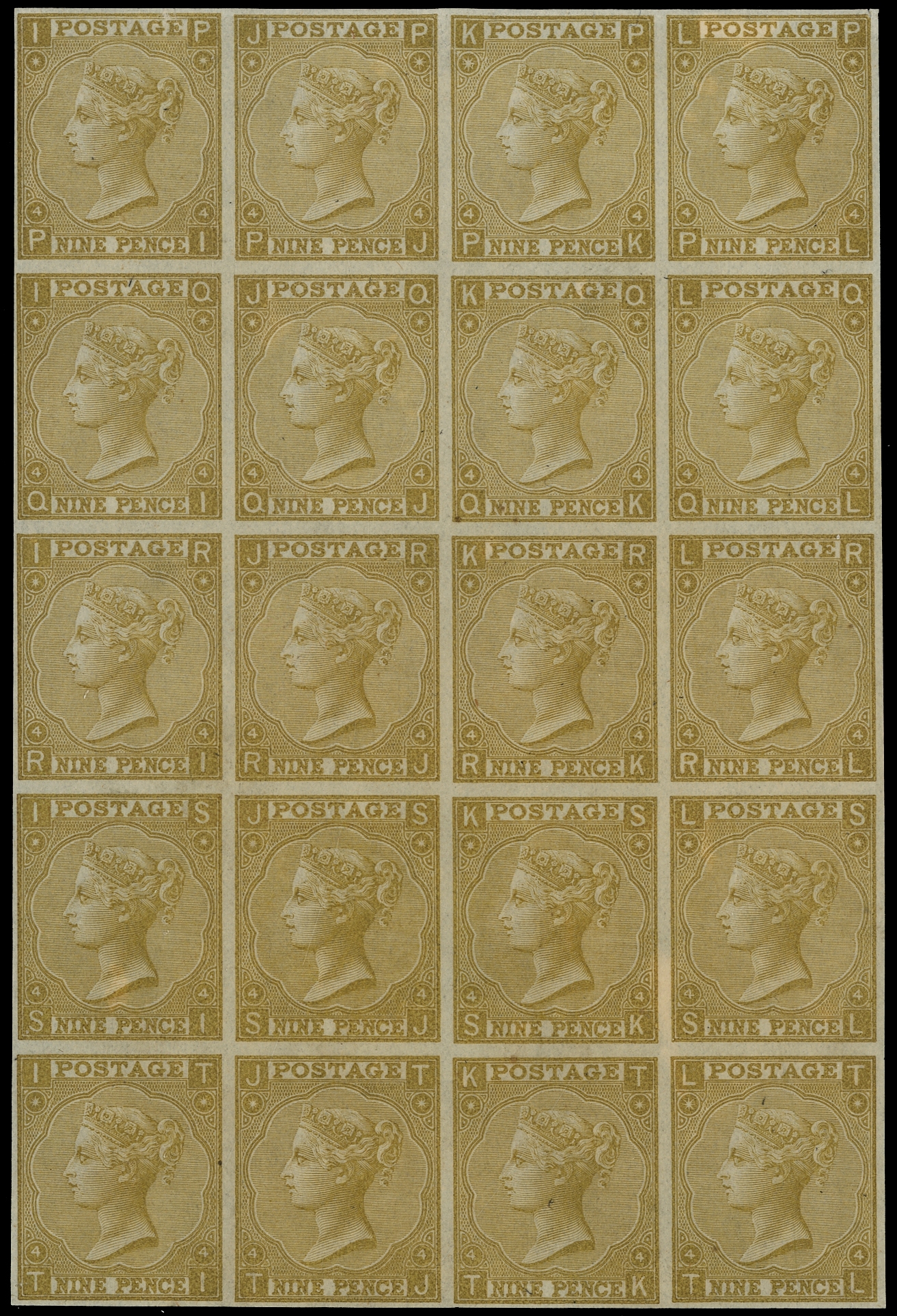 1865 9d Straw Plate Proof Pl.4. Plate proof pane of twenty