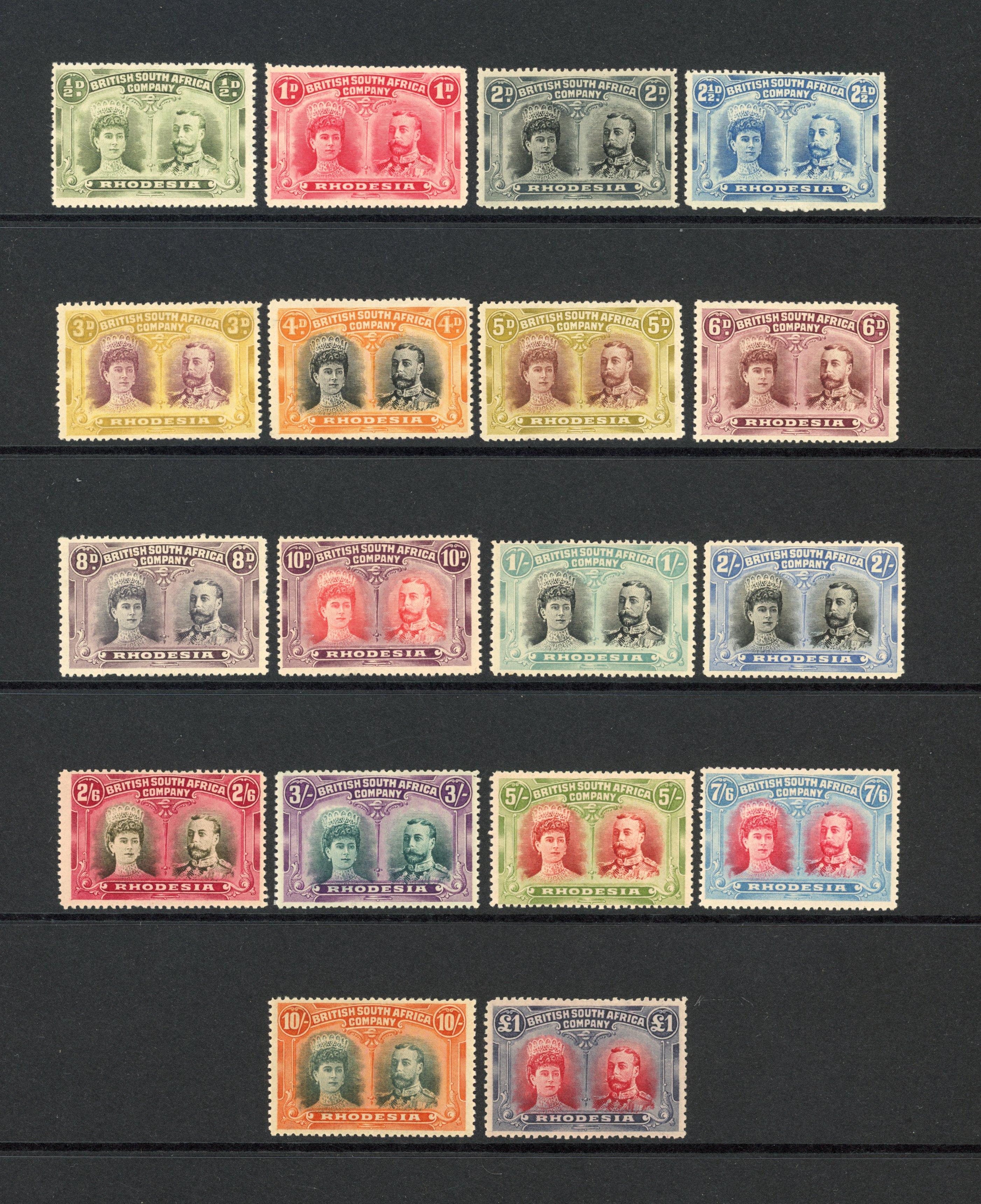 Rhodesia 1910-13 Double Head set to £1 unmounted mint