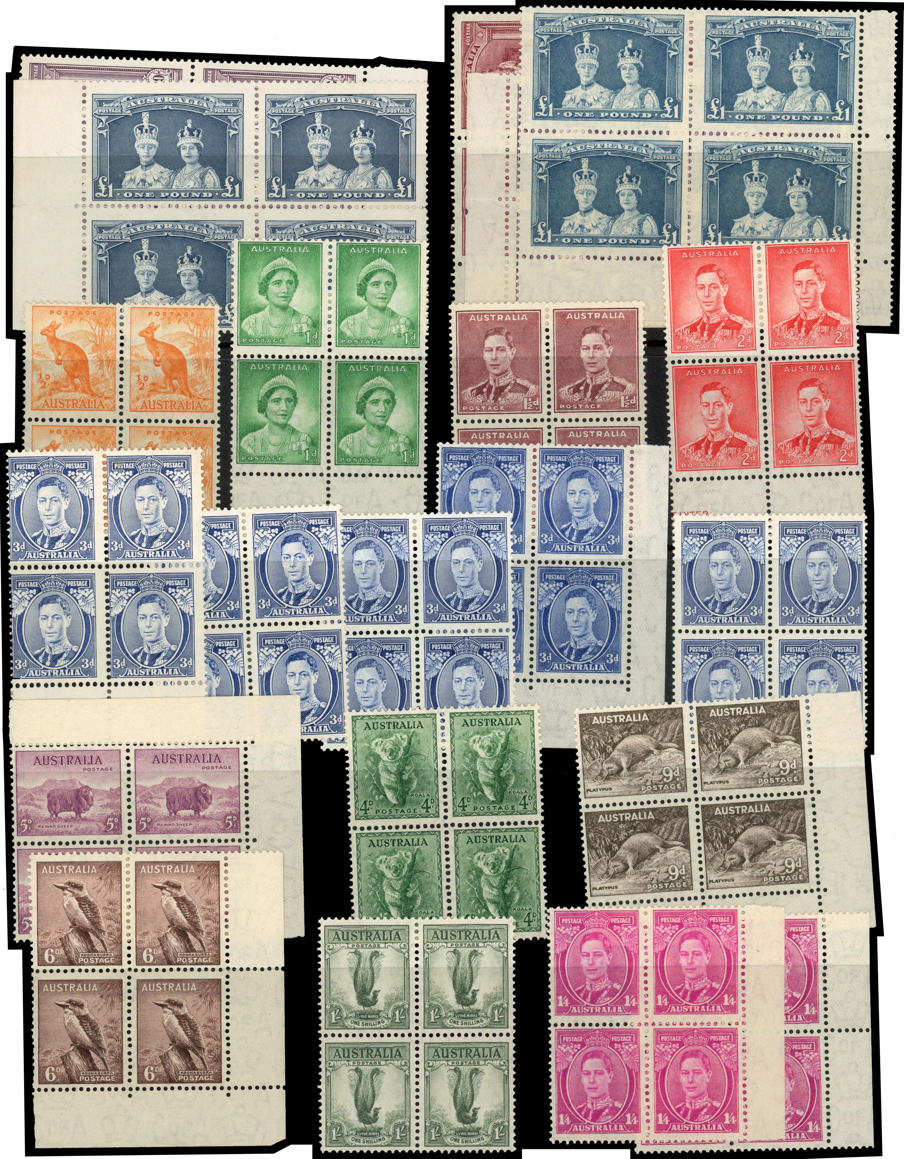 Australia SG 164/178a blocks group mint