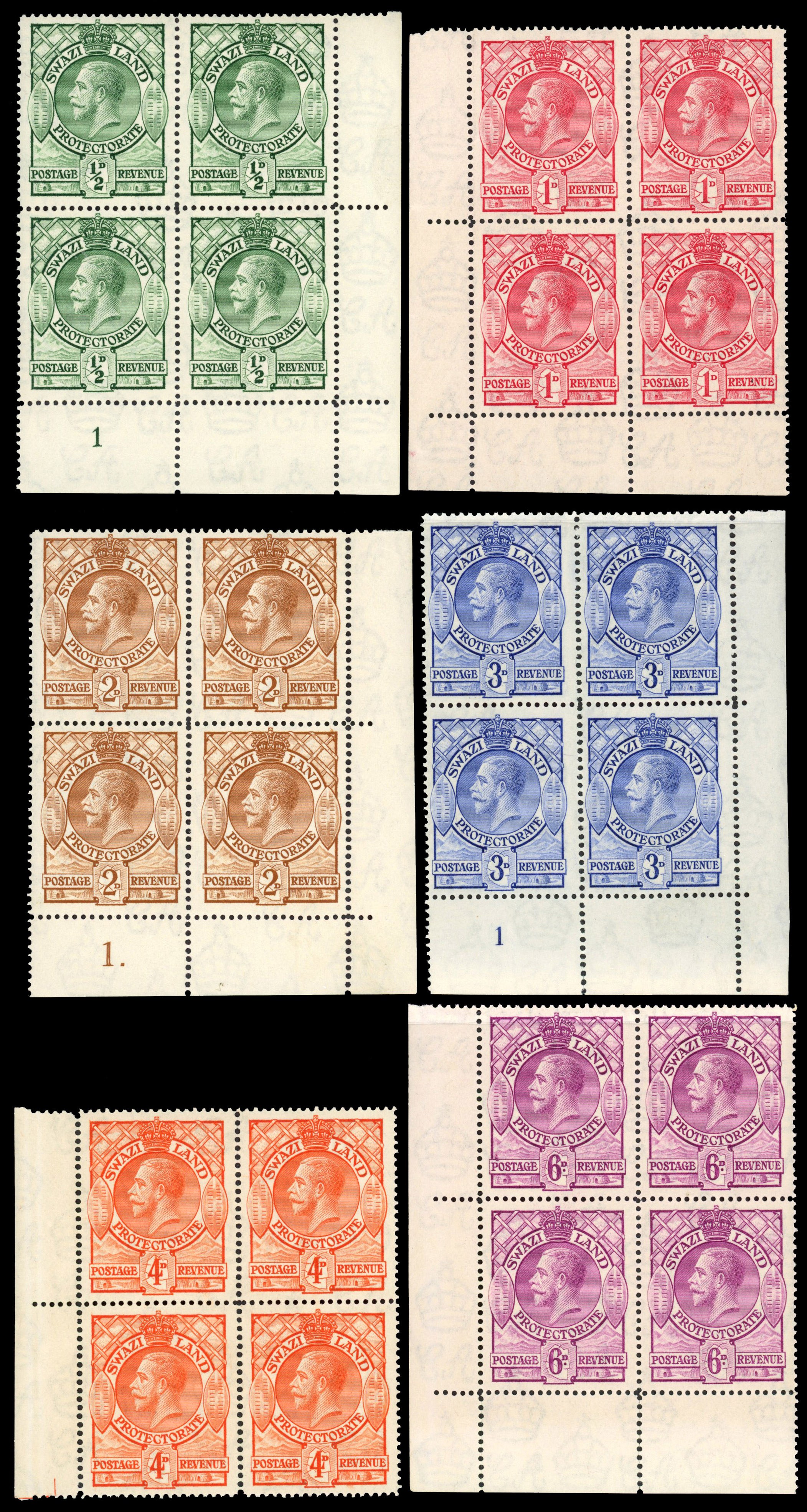Swaziland 1933 set of 10 blocks of 4
