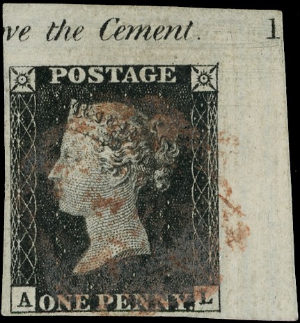1840 1d Black Pl.1b. Plate number...