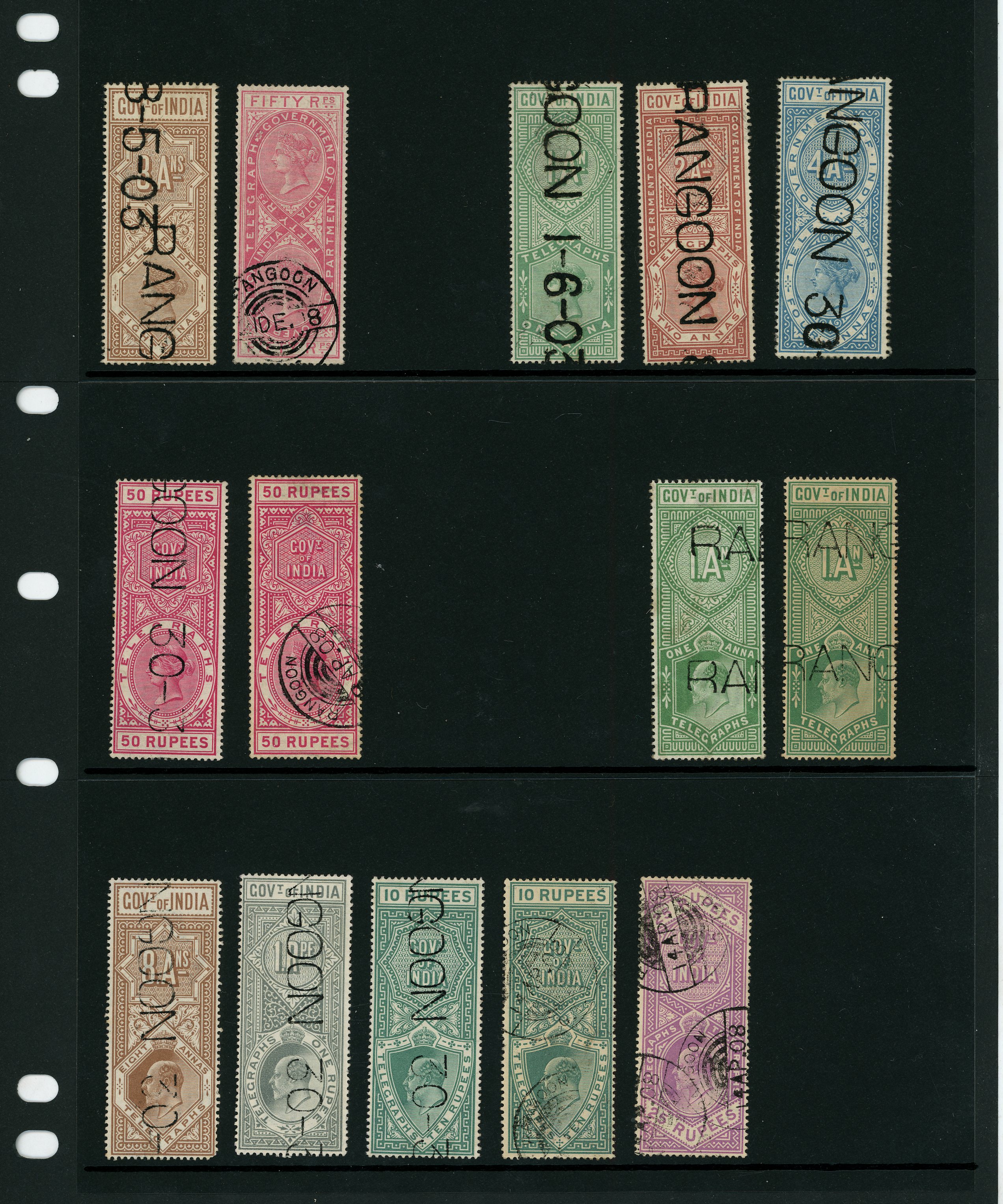 Telegraphs; Indian Telegraph stamps used...