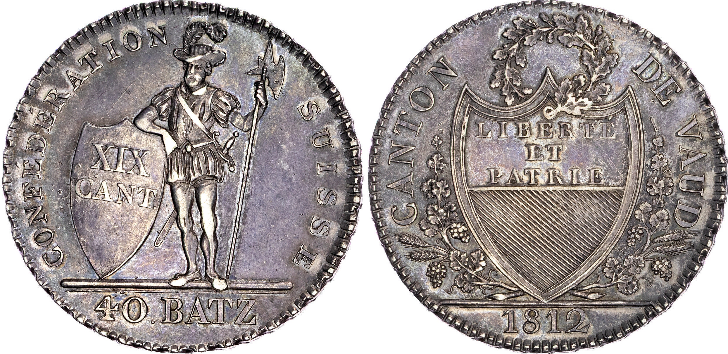 Switzerland, Vaud, silver 40 Batzen, 1812
