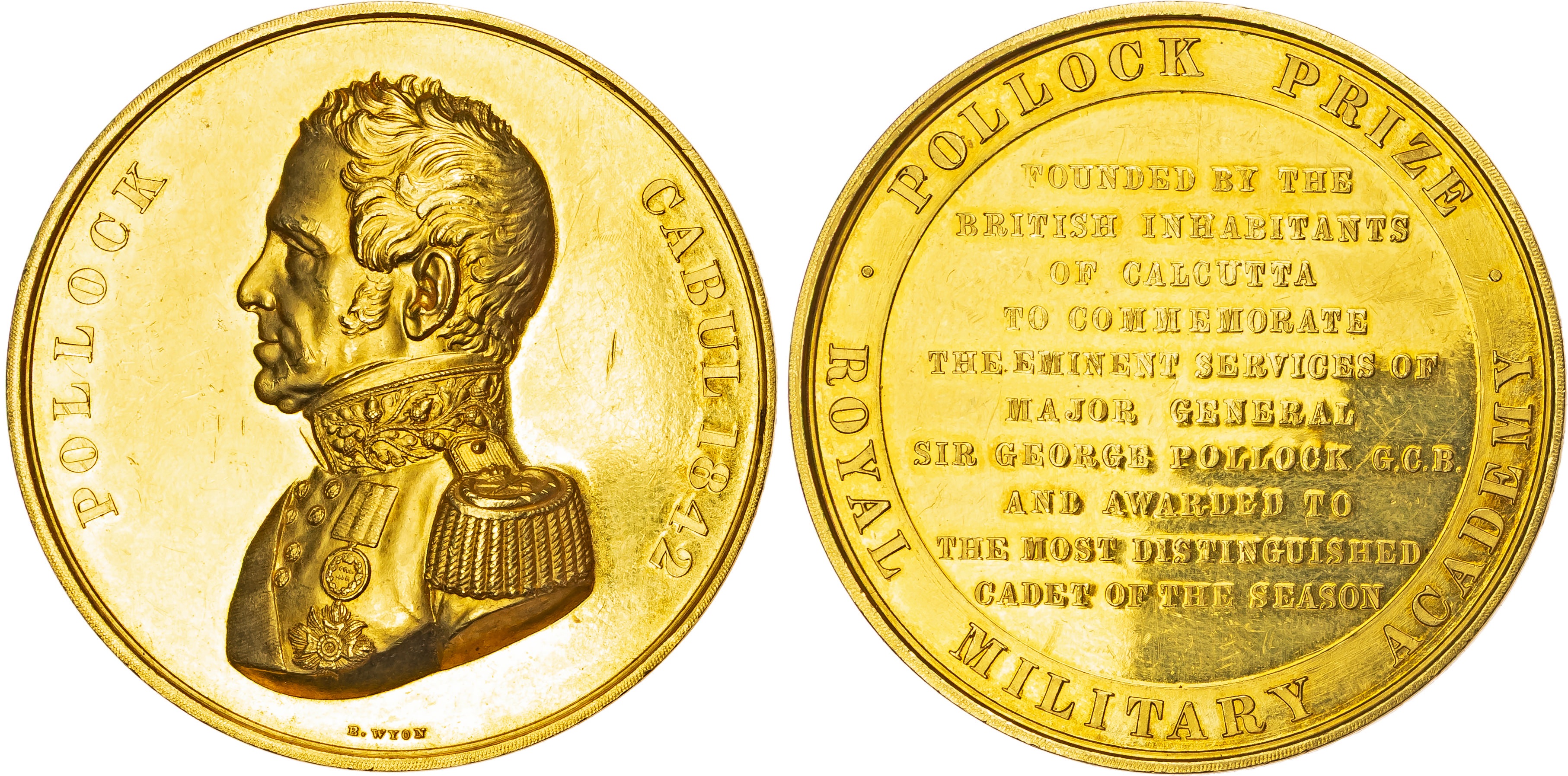 Edward VII (1901 – 1910), The Pollock Medal 1907, The Royal Military Academy, Woolwich.  Gold award medal by B. Wyon.