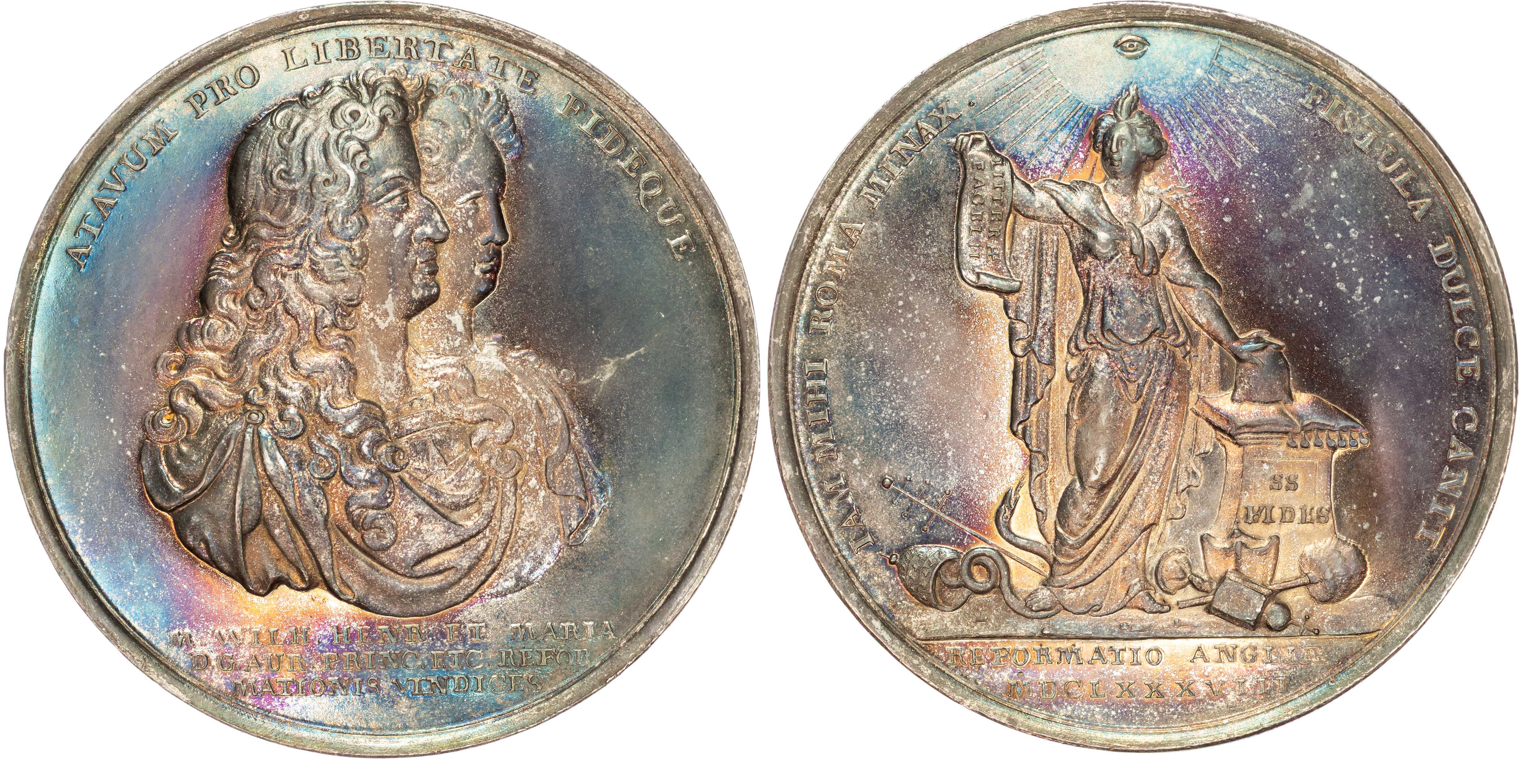 William and Mary (1689-1694) Invitation to head the Protestant Party in England, 1688, silver medal (63mm/95.95gm).