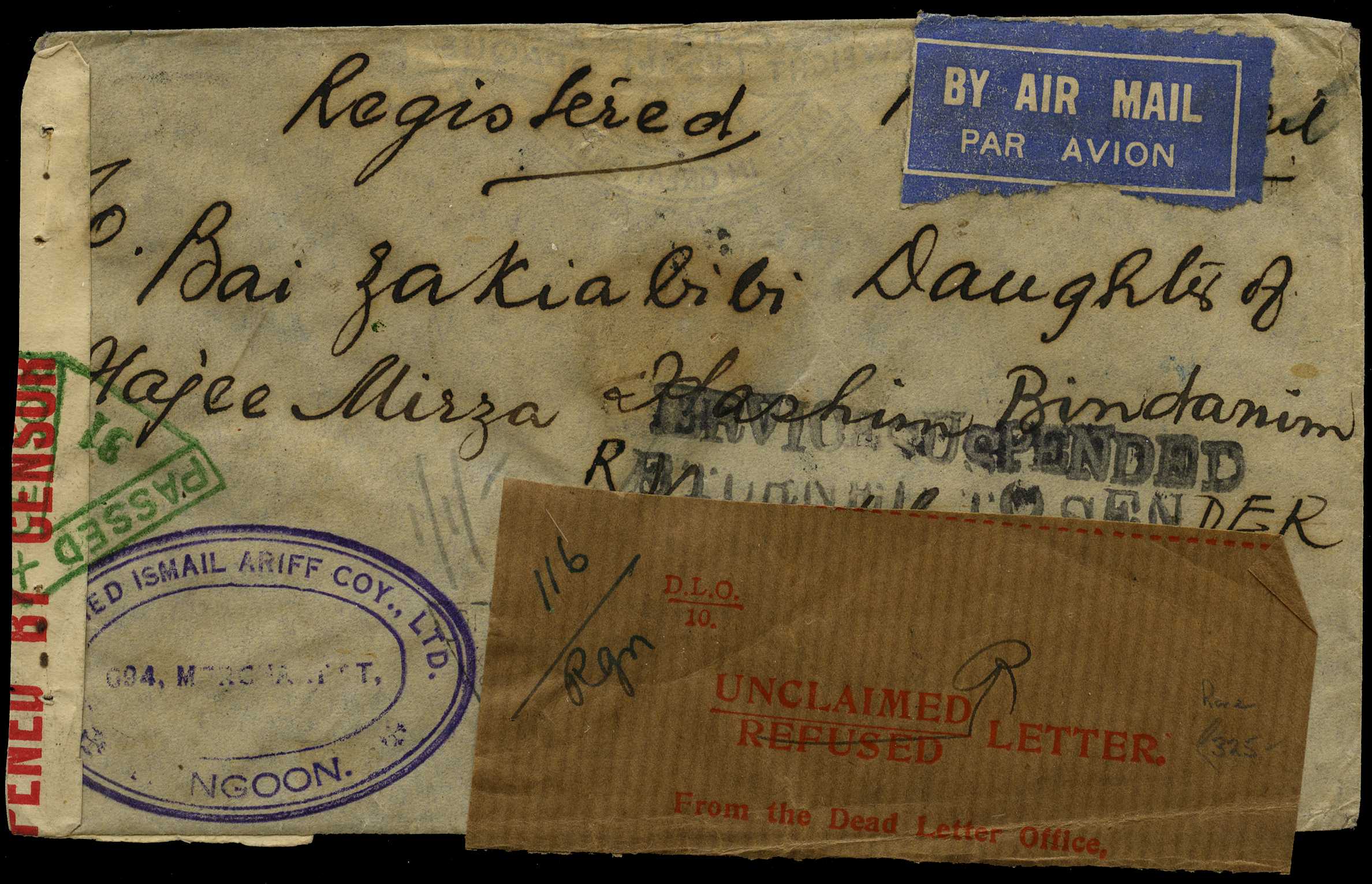 POSTAL HISTORY: 1941 Registered air mail...