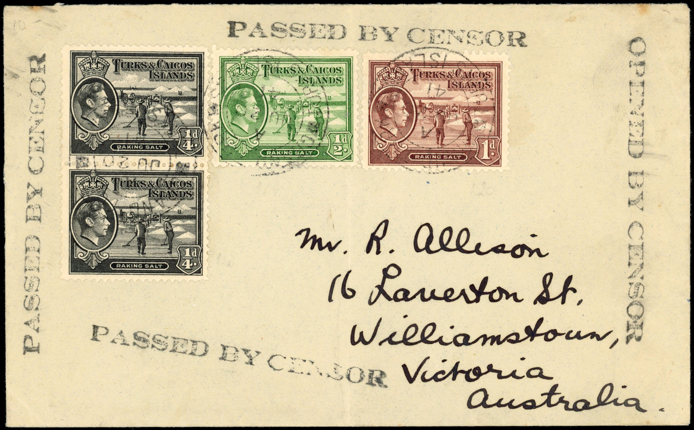 Turks & Caicos Islands 1941 censored envelope