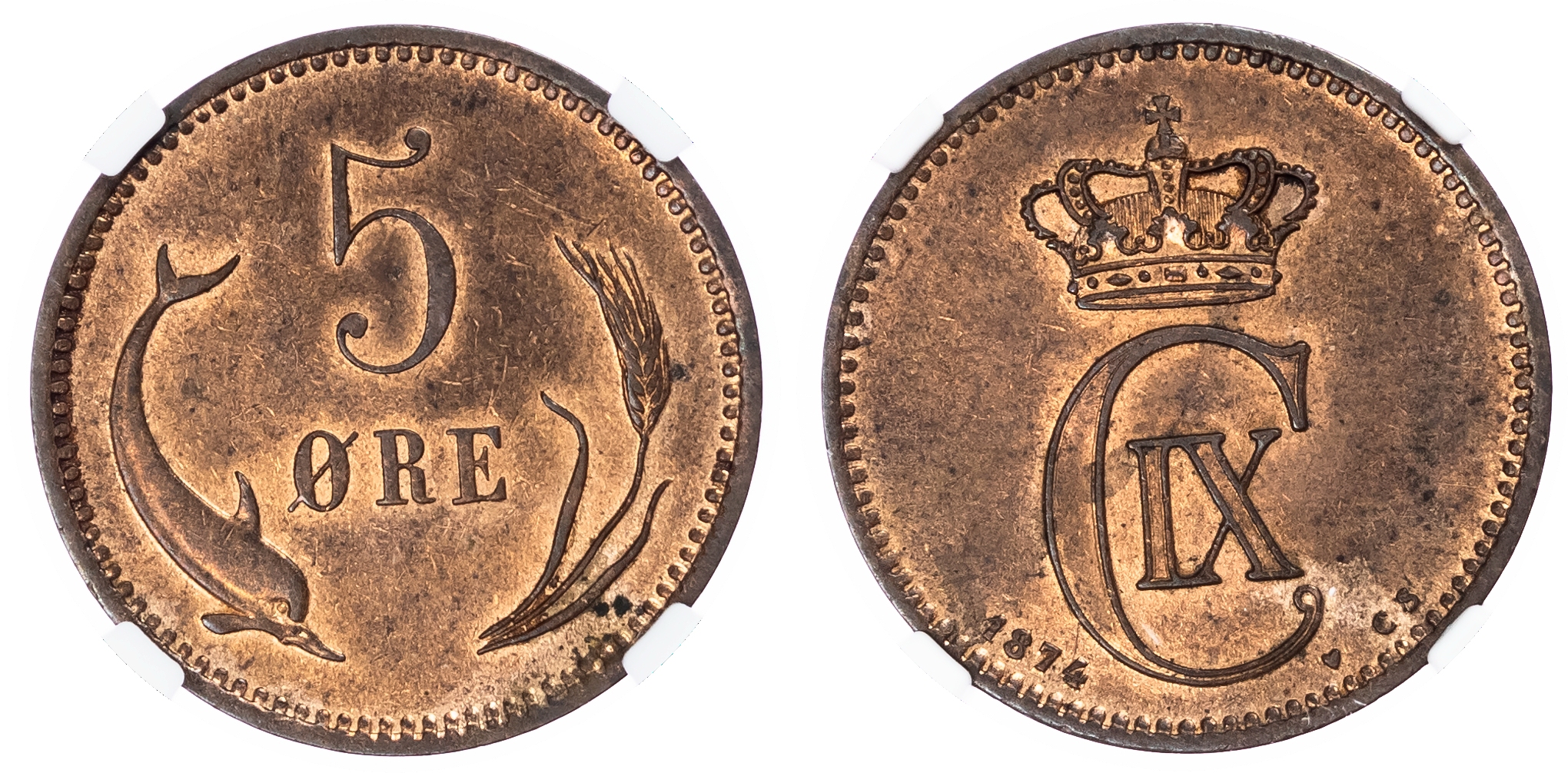 Denmark. Christian IX Æ 5 Ore. 1874 CS. 