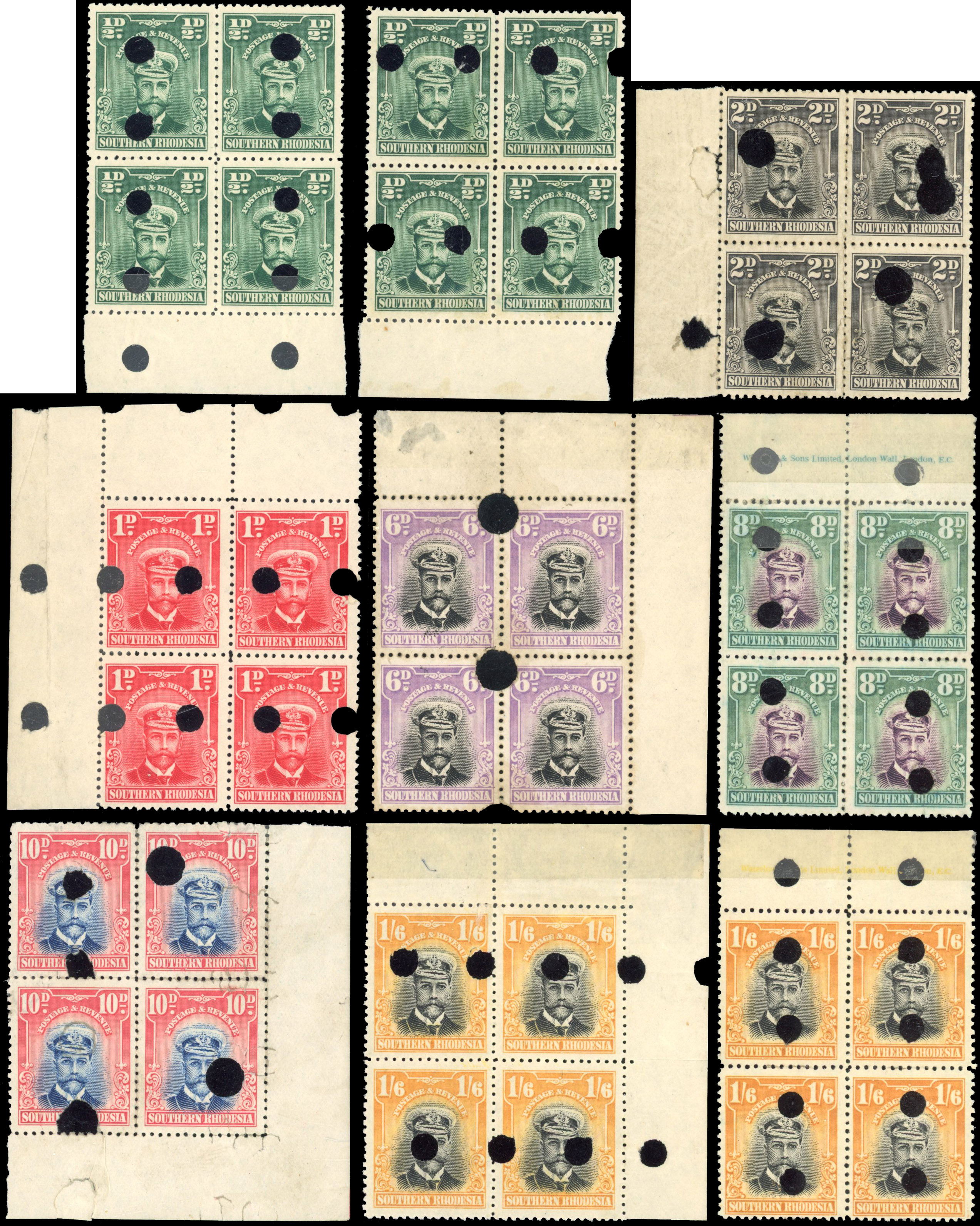 Southern Rhodesia 1924 Admiral plate proof blocks
