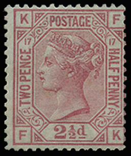 Great Britain 1880 2½d Rosy mauve Pl.17. (Wmk. Inverted). Very fine unused large part o.g. example lettered FK. A …