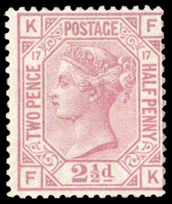 GB 1873-80 2½d rosy mauve Pl. 17 (FK), with variety watermark inverted, SG 141Wi