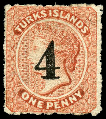 Turks Islands 1881 SG 48 ‘4’ on 1d mint