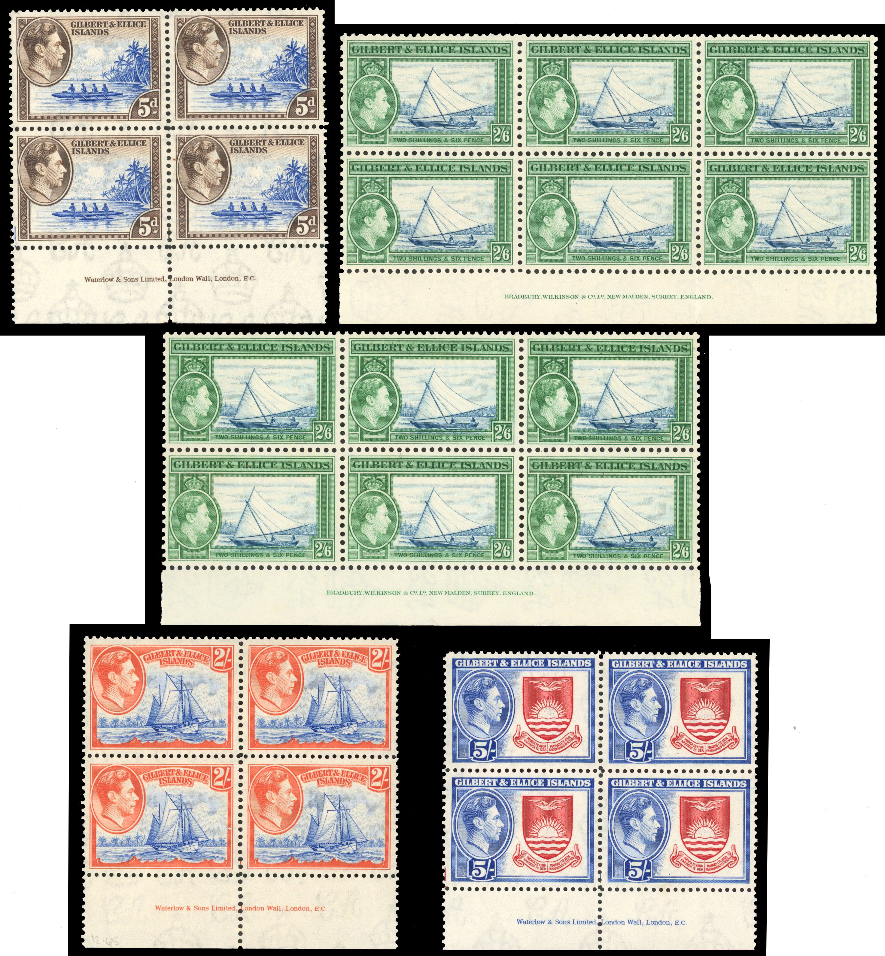 Gilbert & Ellice Islands SG 49a/54 imprint blocks mint