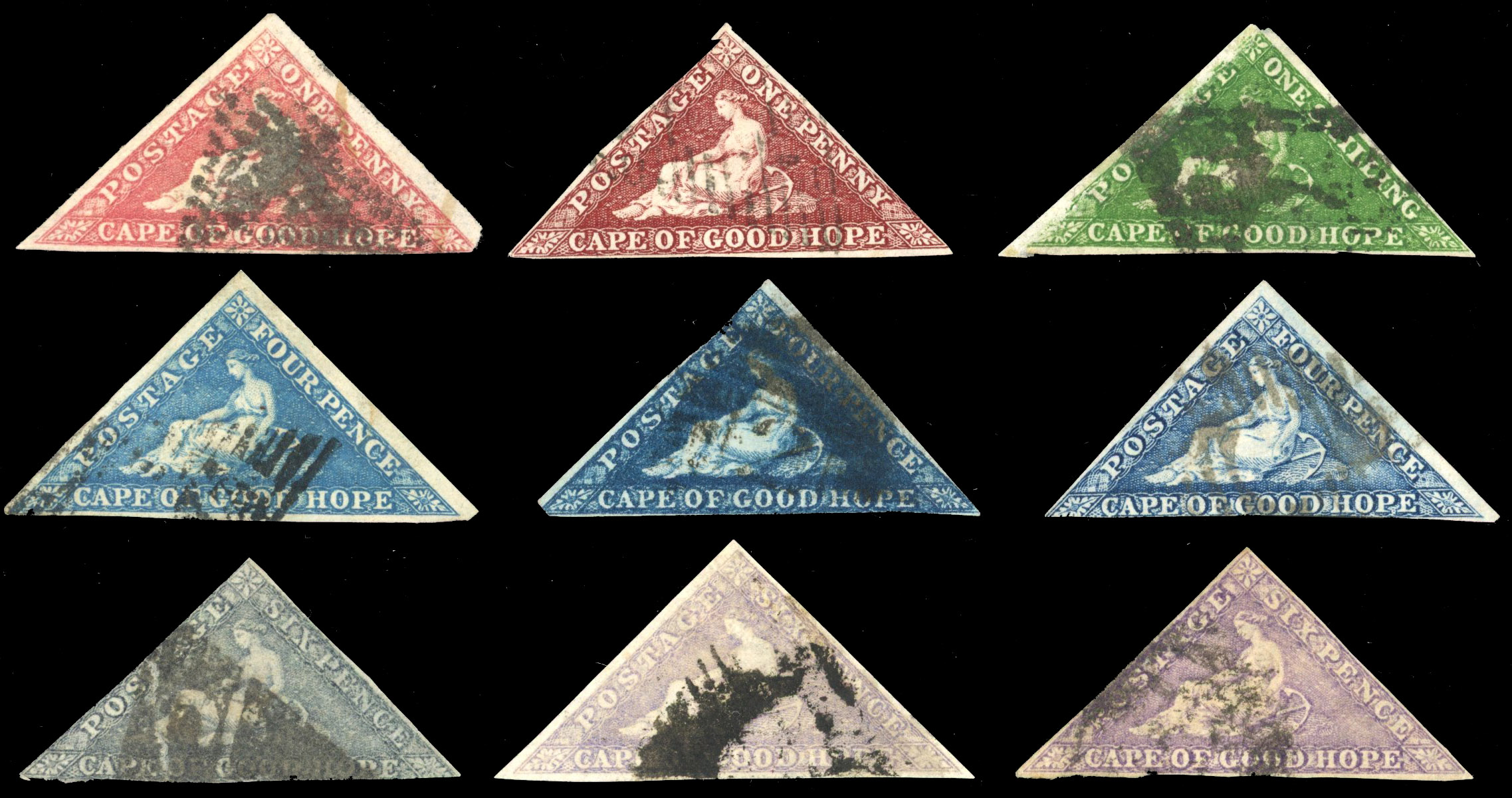 Cape of Good Hope: 1853-64 Triangular used selection