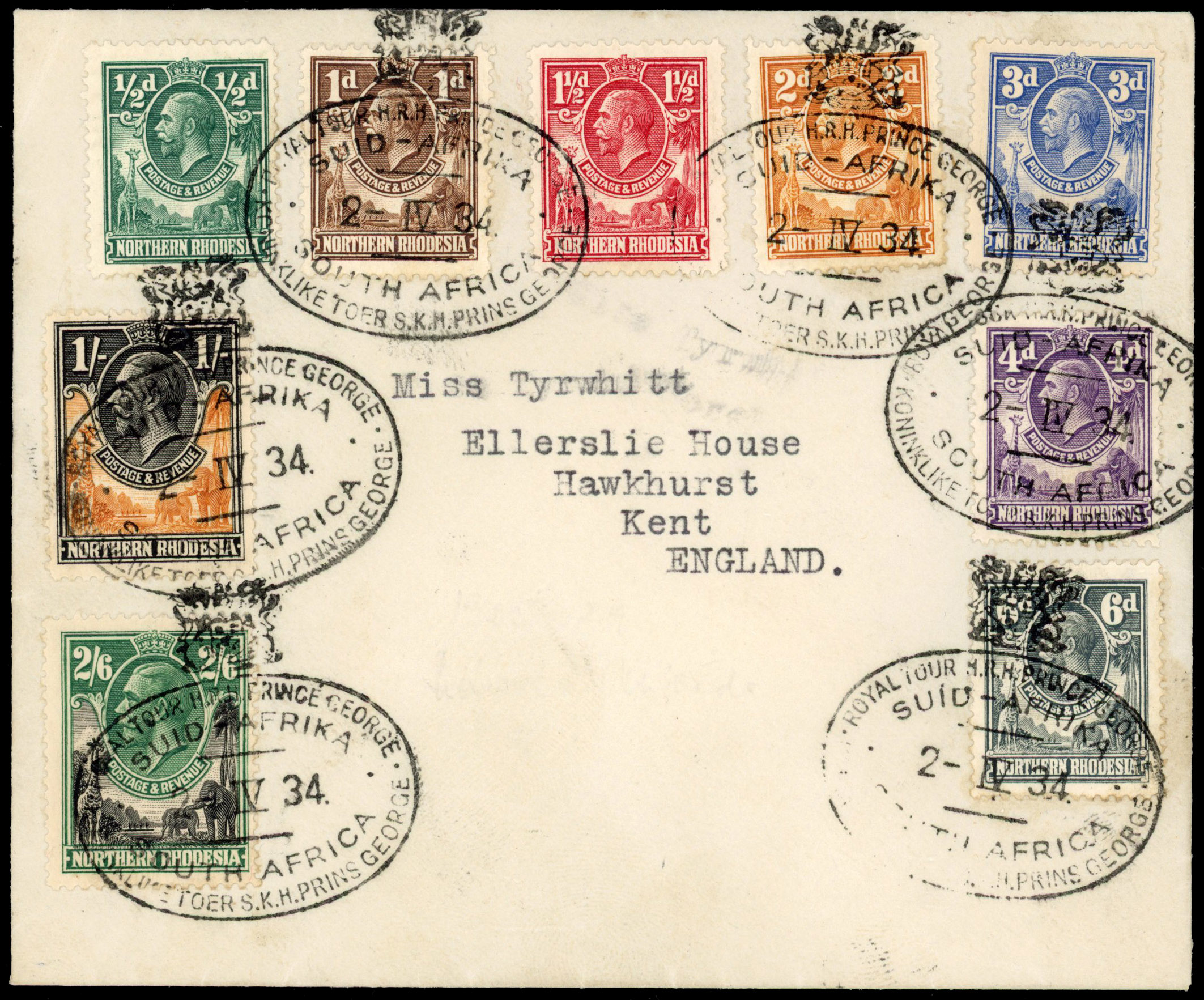 Northern Rhodesia 1934 Royal Tour cover to England