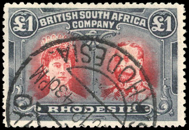 Rhodesia 1910-13 £1 (scarlet) deep rose-red and grey-black perf 14 used