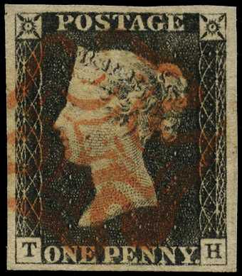 1840 1d black Plate 3 (TH), four good to...