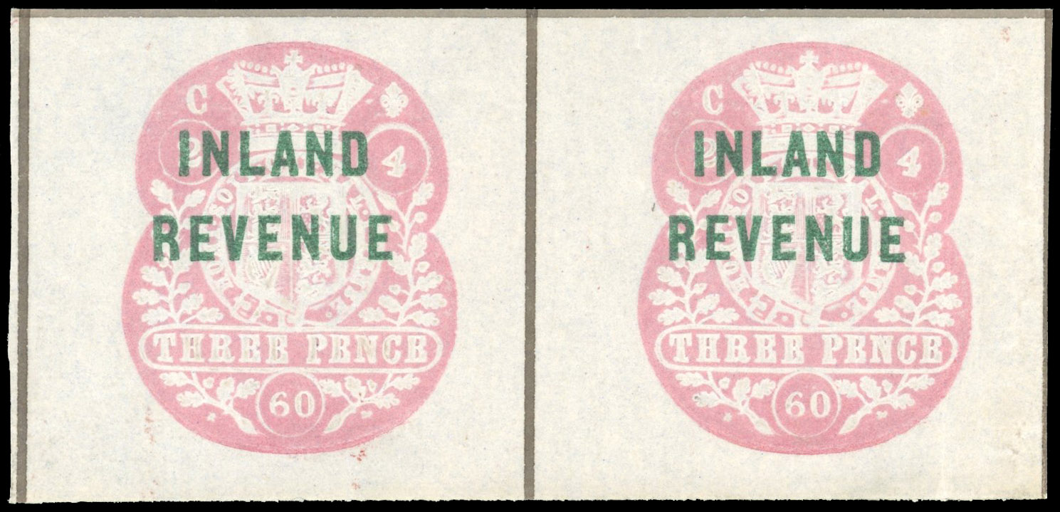 GB Postal Fiscal 1860 3d pink pair mint