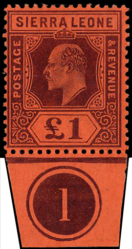 SIERRA LEONE SG 98 1904-05 £1 PURPLE/RED WMK MCA LPOG