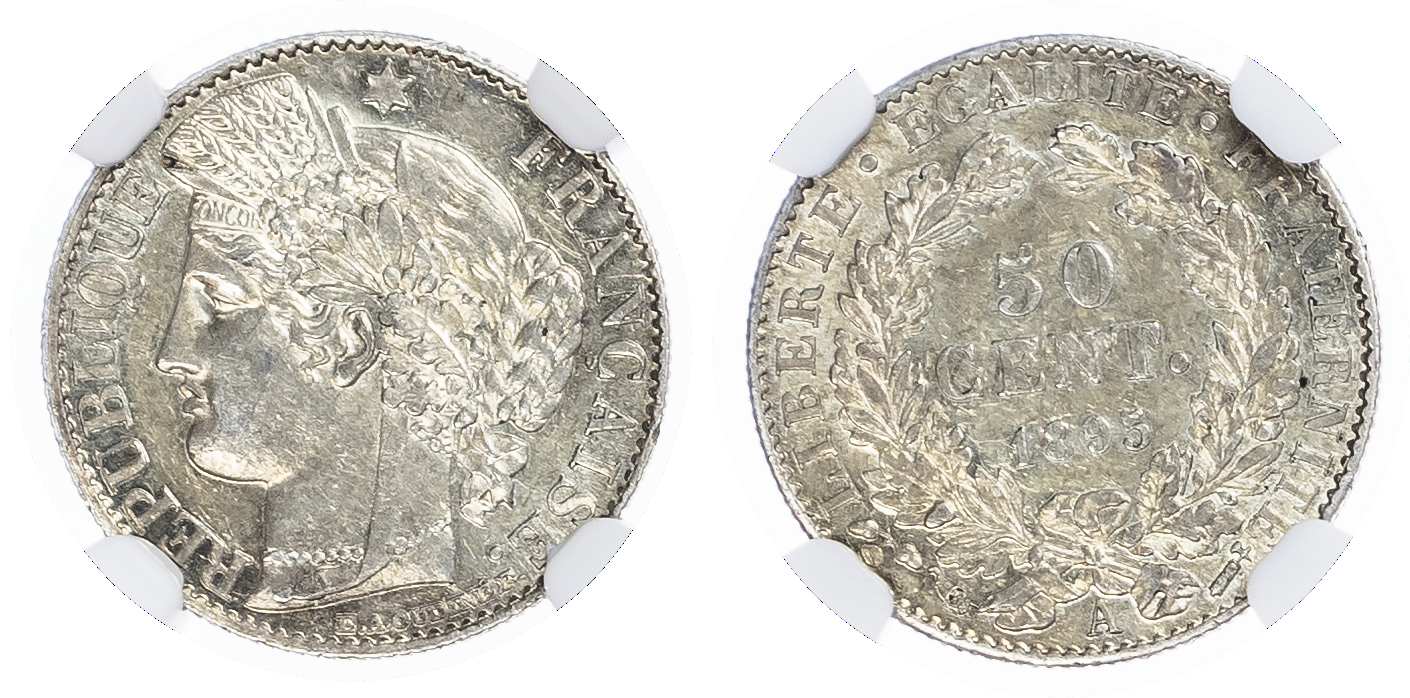 France. Thrid Republic AR 50 Centimes. 1895A.