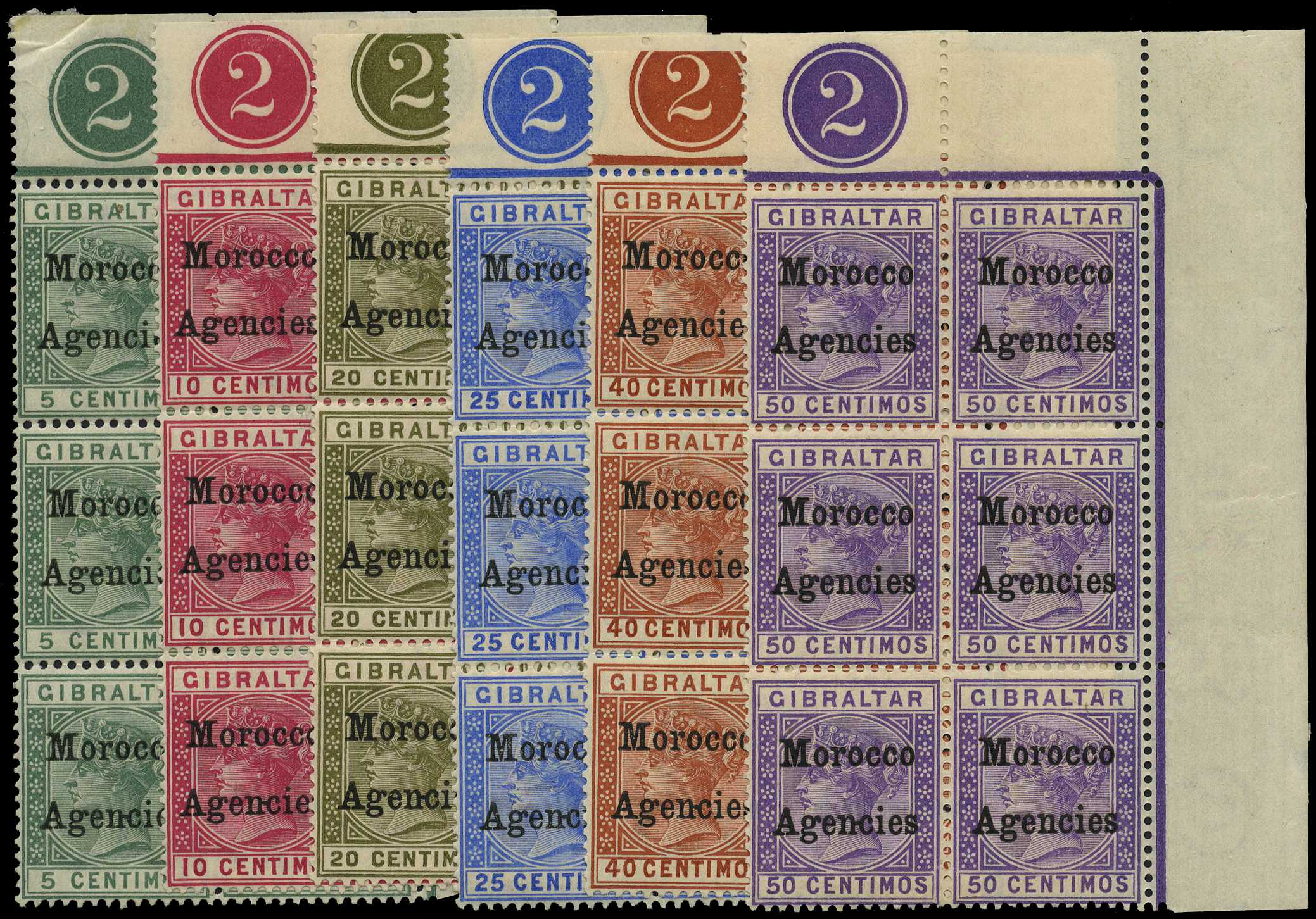 1899 5ct to 50ct Plate 2 o.g. blocks of six...
