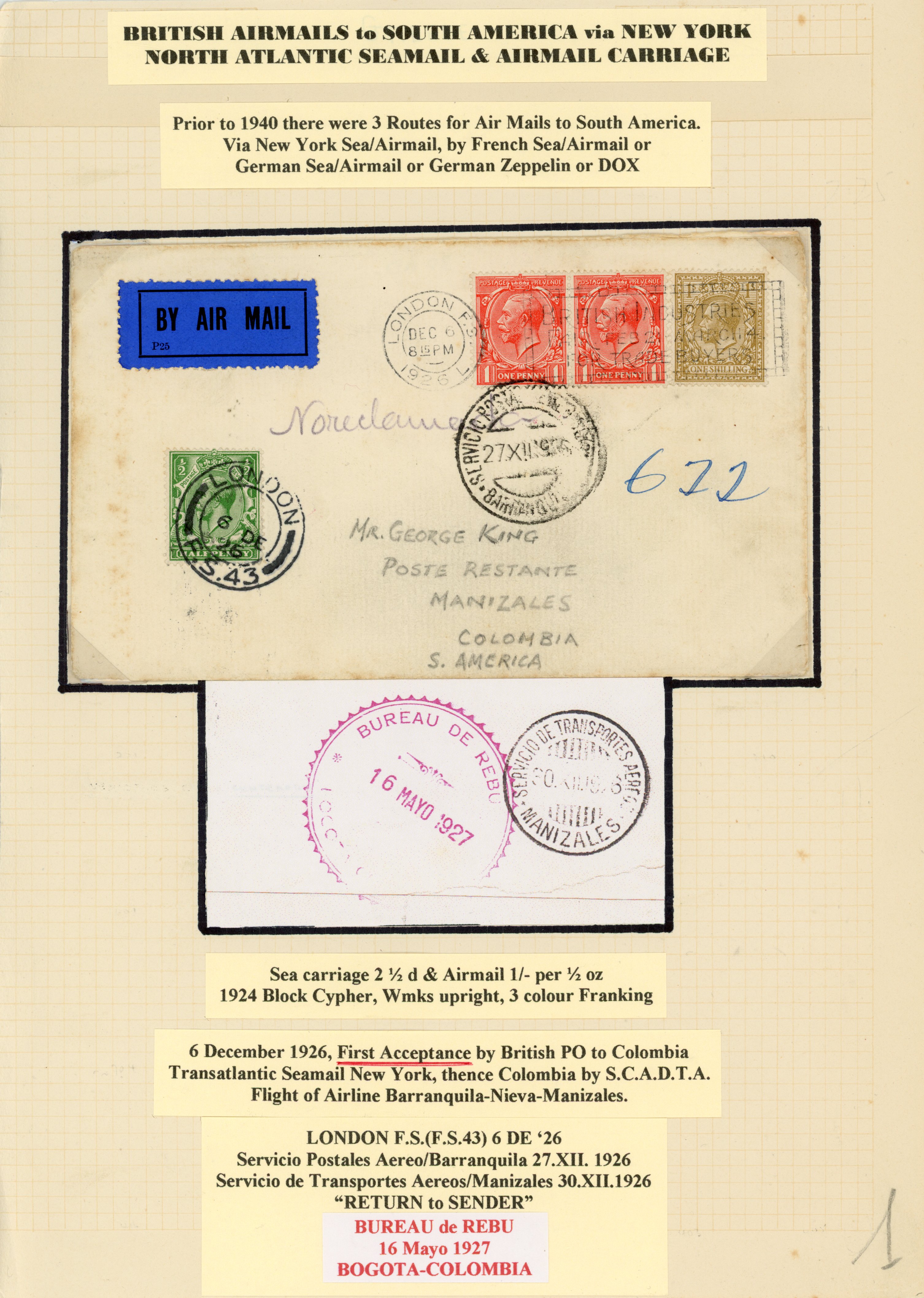 GB KGV airmails on album leaves