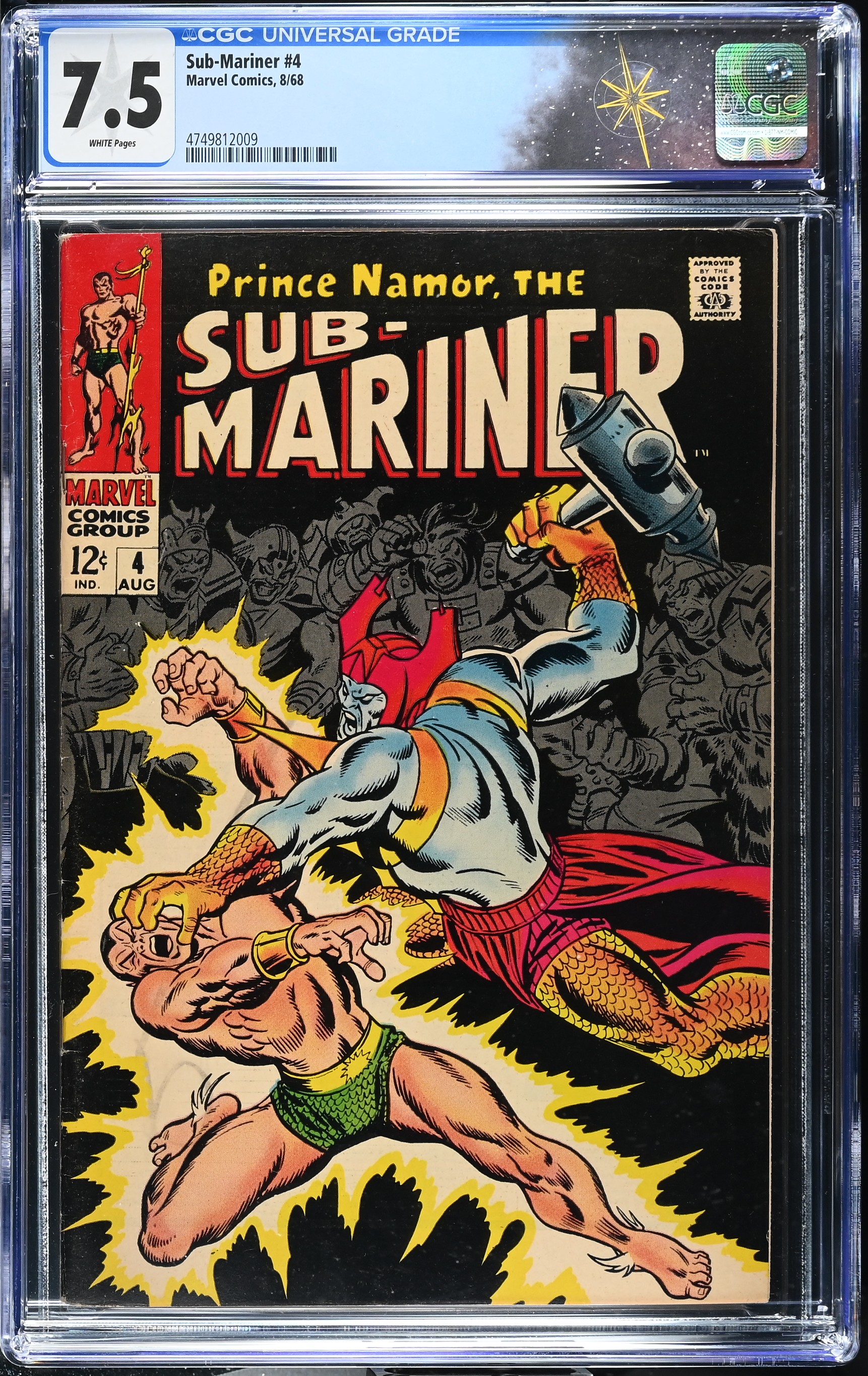 Sub-Mariner #4 CGC 7.5 Attuma Cover by John Buscema and Frank Giacoia (Marvel Comics, 1968) White Pages