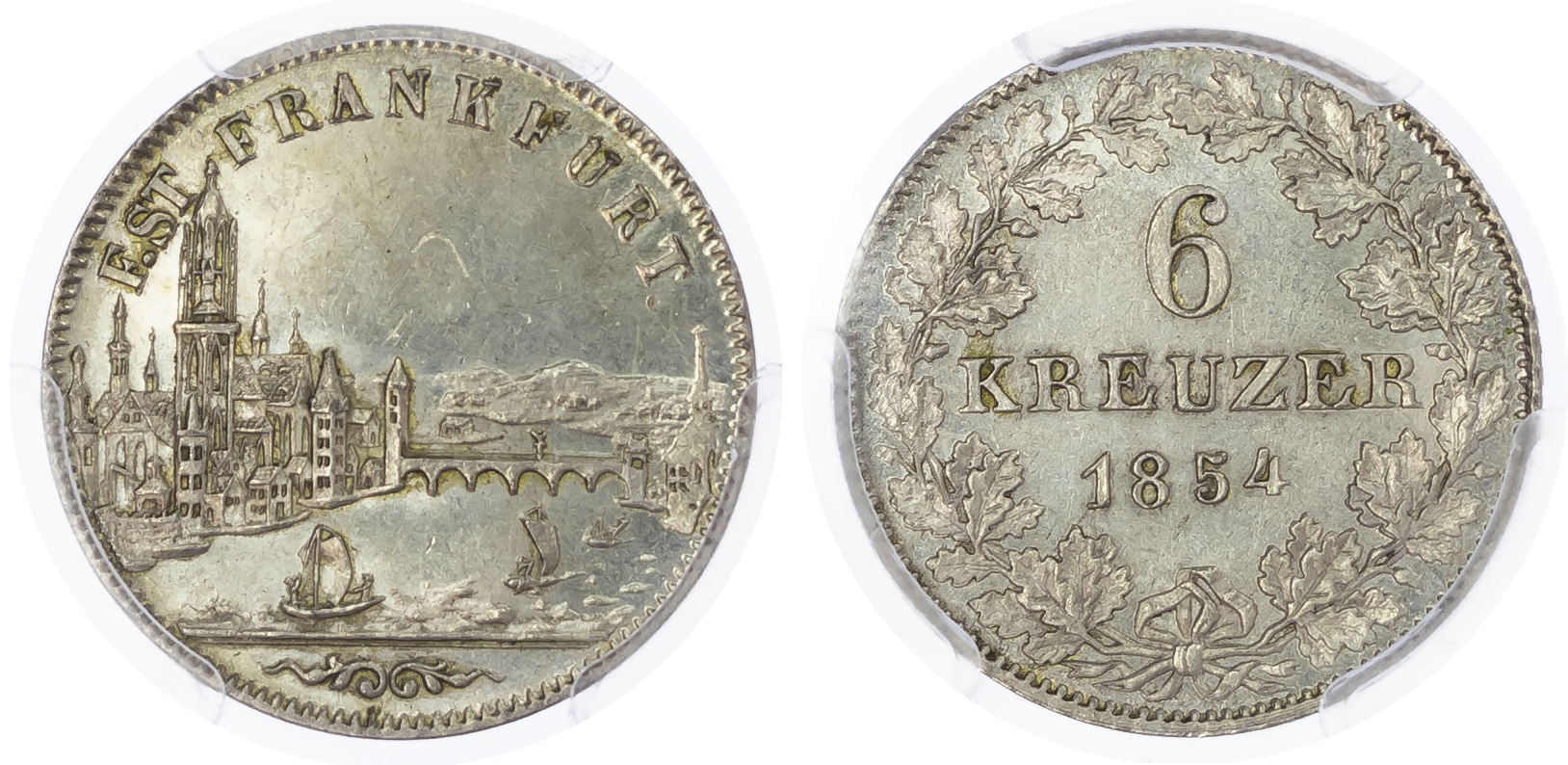 German States, Frankfurt AR 6 Kreuzer. 1854. 