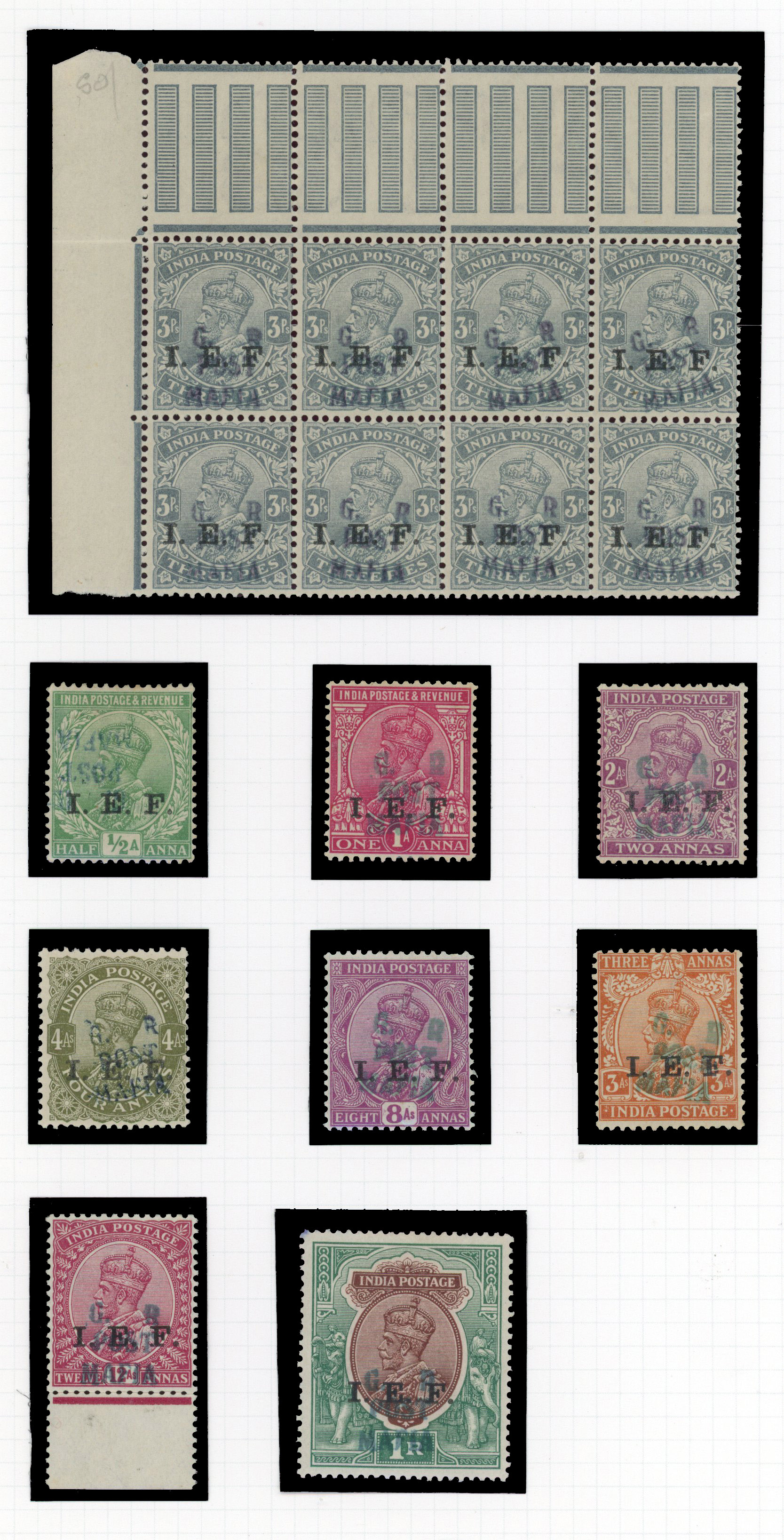 1915-16 Indian stamps overprinted ‘I.E.F.’ and handstamped 