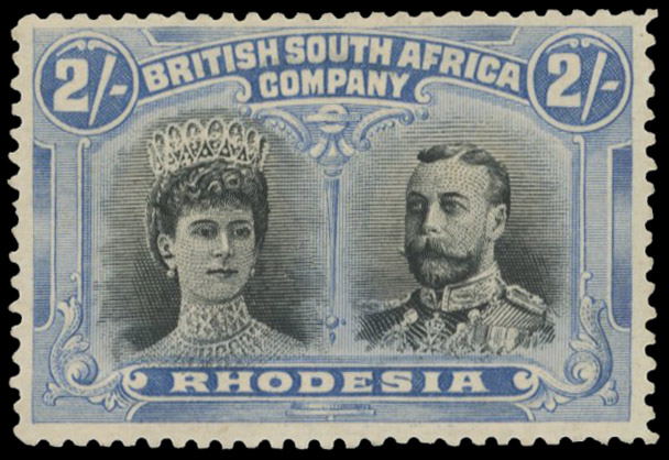 2/- black and deep grey-blue SG 153 variant (i), position 2 Gash in Ear mint