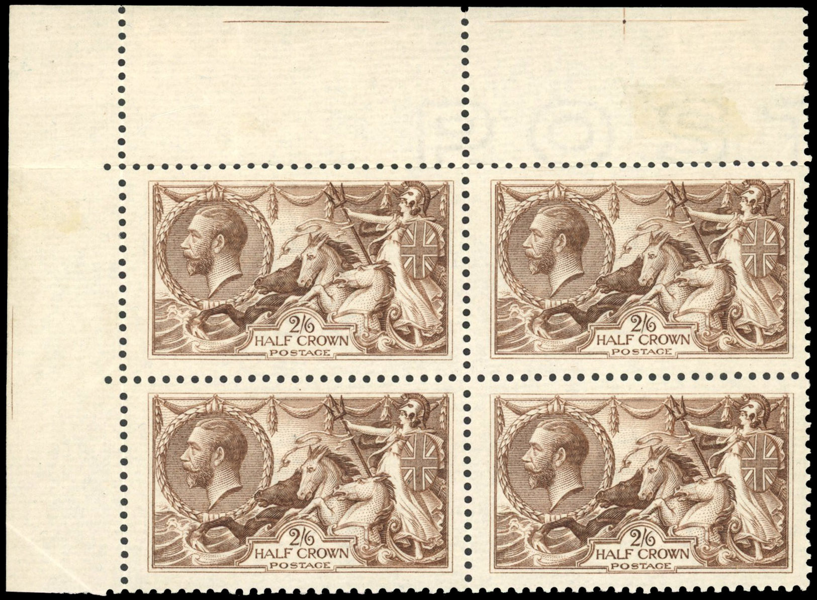 SG 414 1918 2s6d chocolate-brown block with re-entries mint