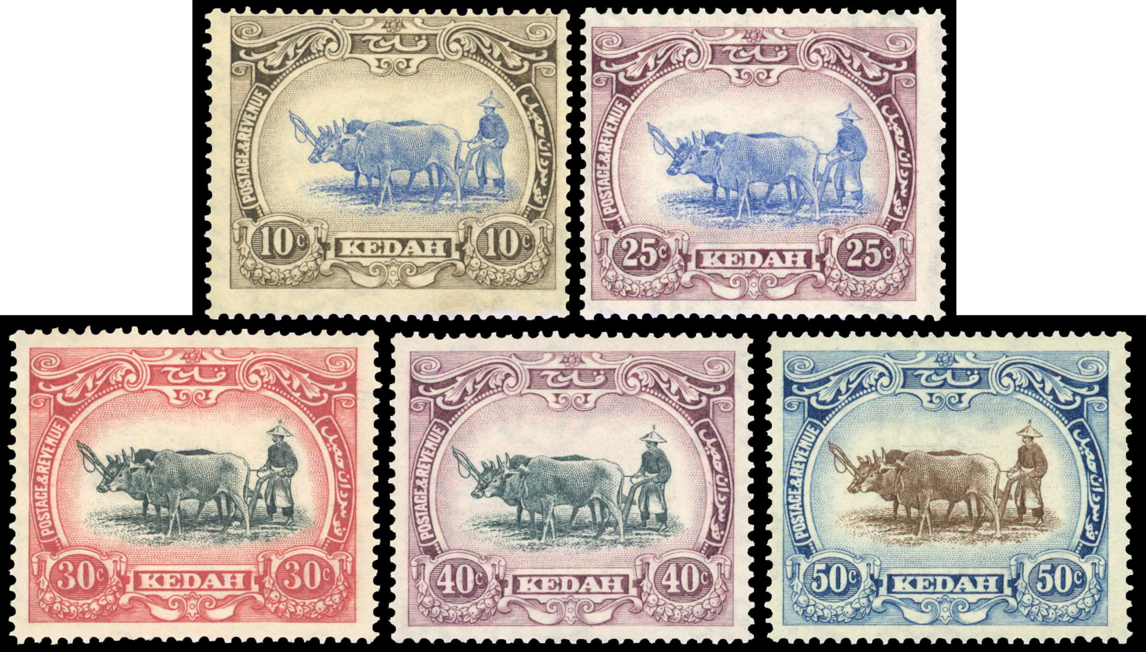 Malaya Kedah 1921-32 10c to 50c type II set