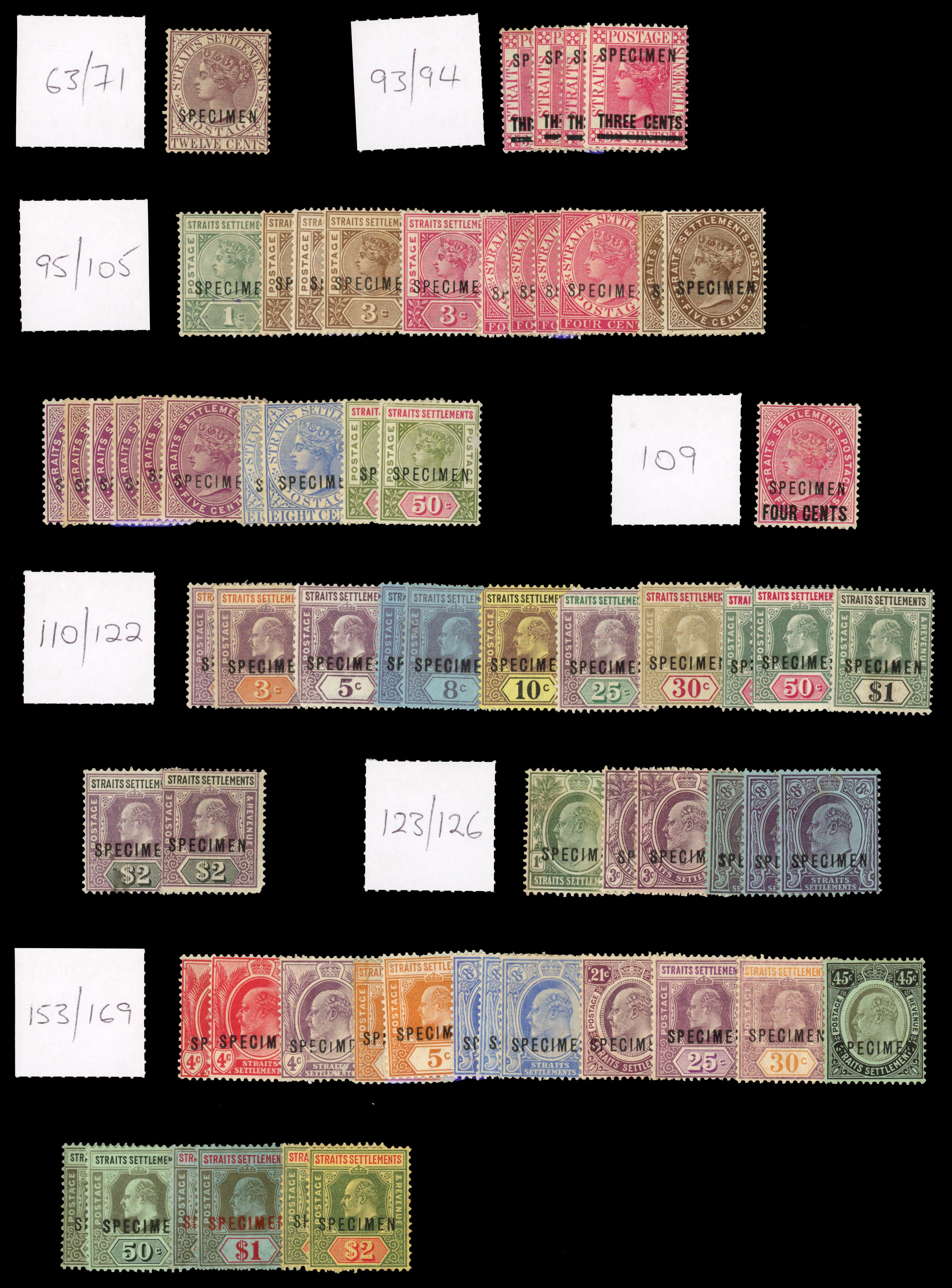 Malaya and States range of UPU specimen stamps