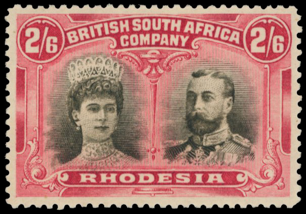 2s6d black and rose-carmine SG 157, #2 Gash in Ear mint