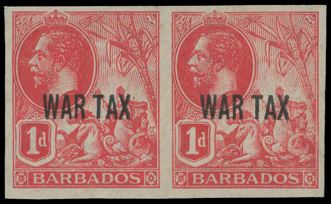Barbados 1917-18 War Tax 1d imperf plate proof