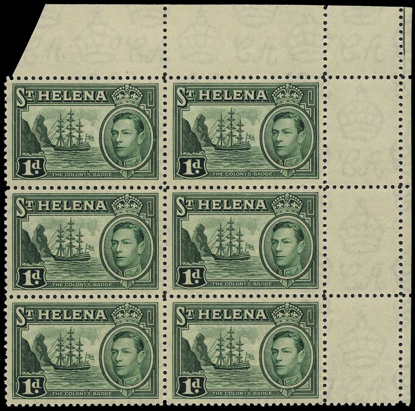 1938 1d green upper right corner block of...