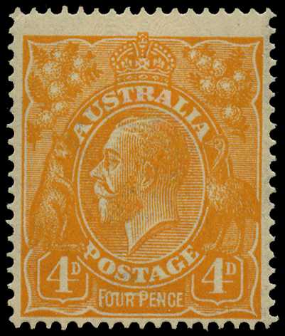1914-20 4d yellow orange, showing Line...