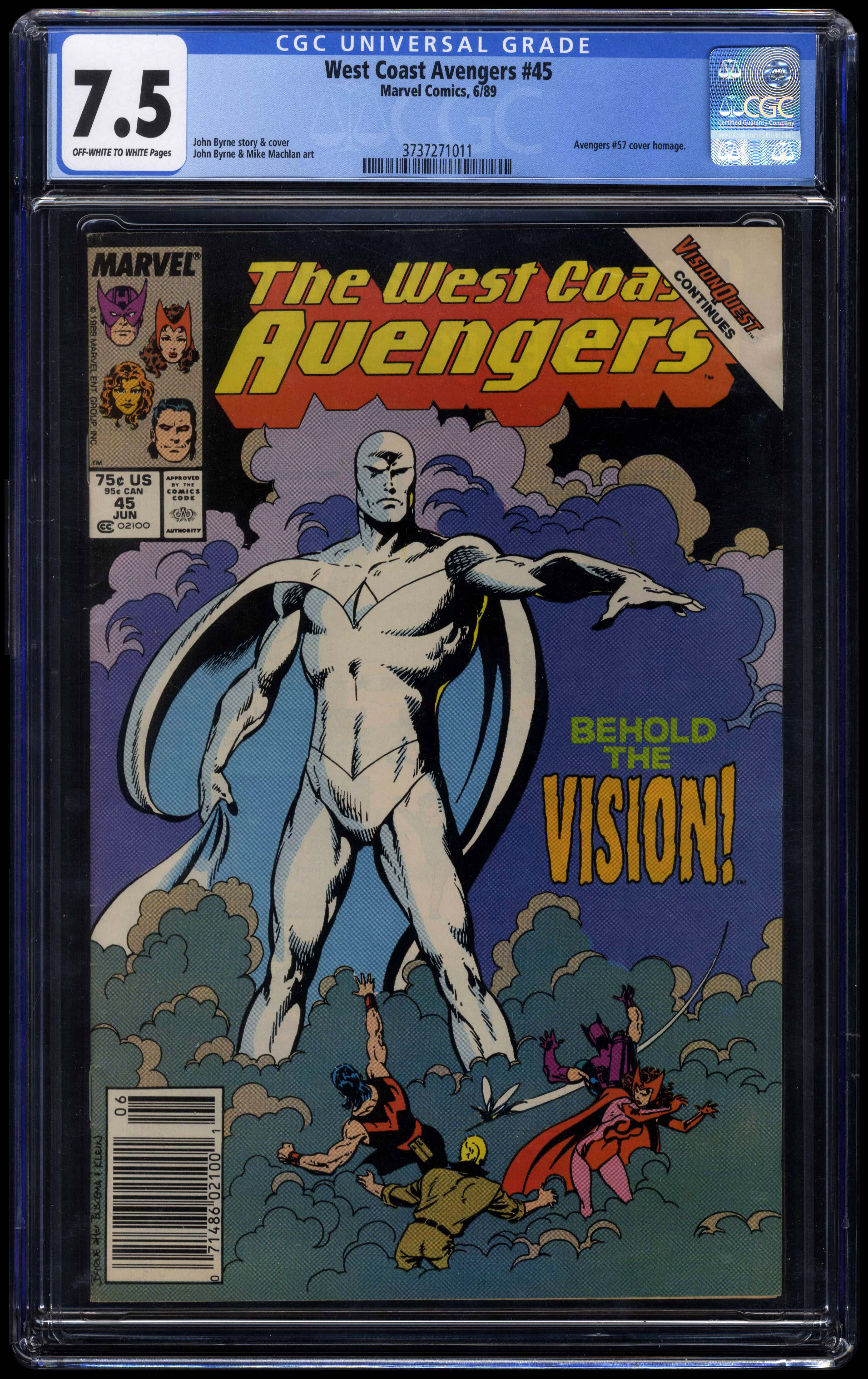 West Coast Avengers #45 (Marvel Comics 1989) CGC 7.5 White Vision