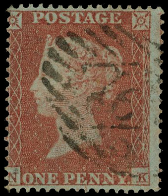 1850 1d Red brown “Archer“ Pl.92. Used example lettered NK 