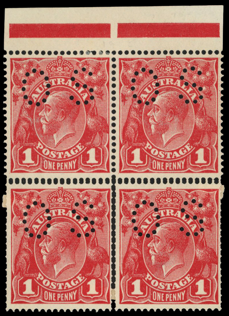 Australia 1914-21 official 1d carmine-red comb perf die I and II se-tenant