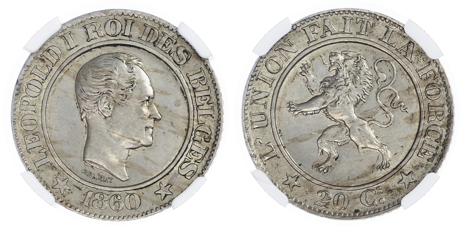 Belgium. Leopold I Cu-Ni 20 Centimes. 1860. 