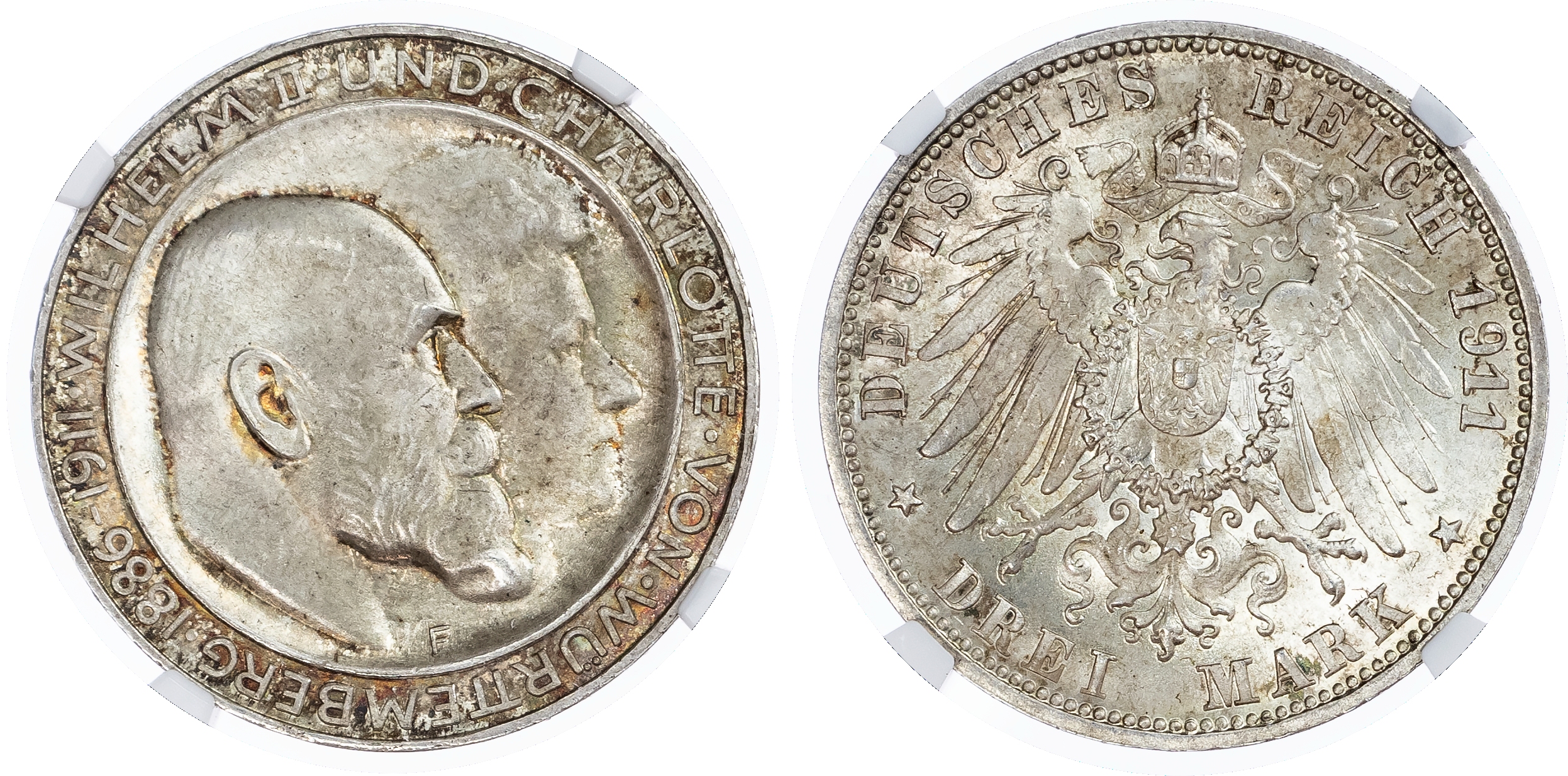 Germany, States, Wurttemberg. William II AR 3 Marks. 1911F. 