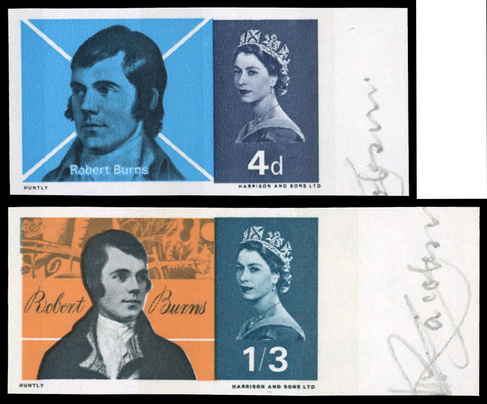 Great Britain 1966 4d-1s3d Burns Commemoration, Set of Two, BPMA Imprimatur, SG 685/6p